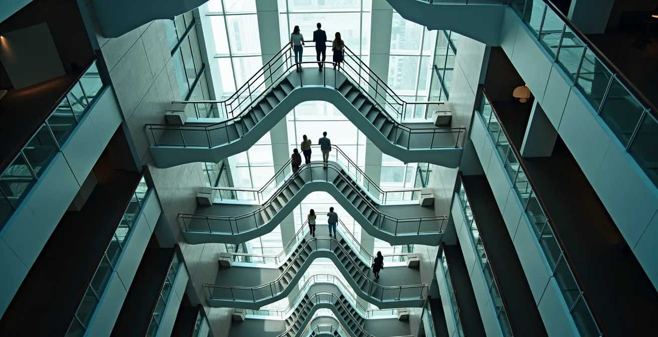 Multiple professional pathways branching upward and sideways