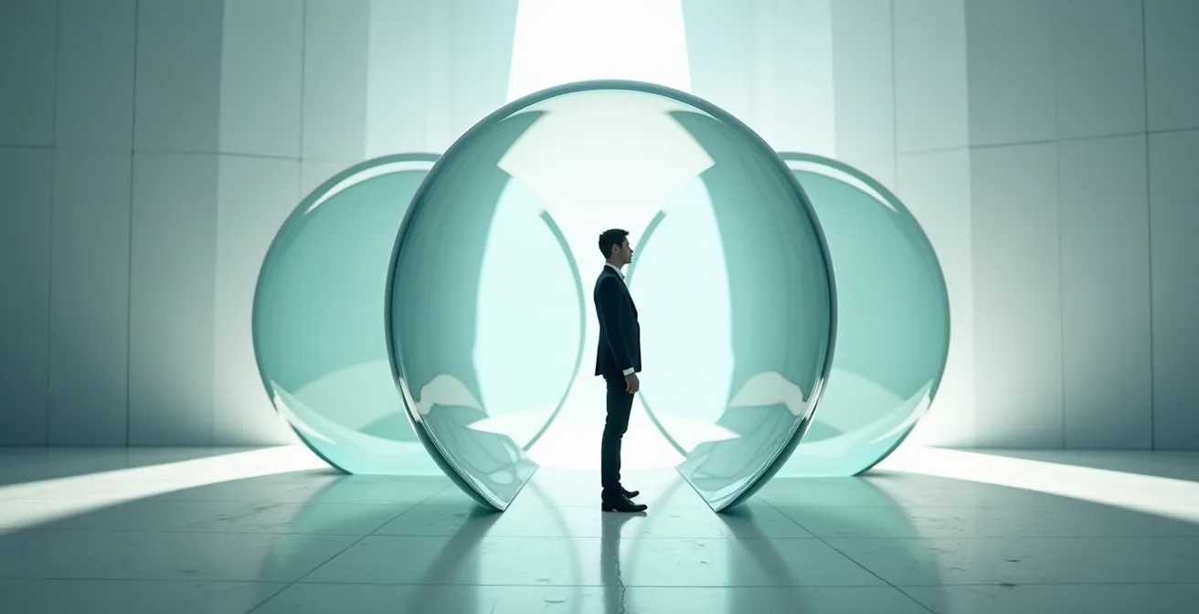 Professional at intersection of three overlapping circles representing career choices