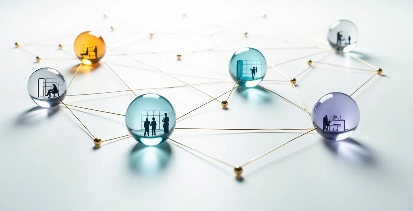 Abstract visualization of data points connecting mentors and mentees in a network