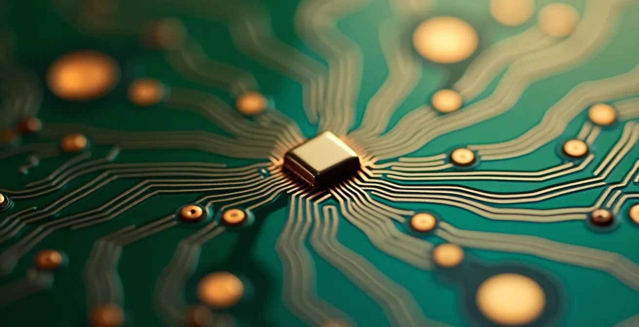 Extreme close-up of interconnected technical components showing process complexity