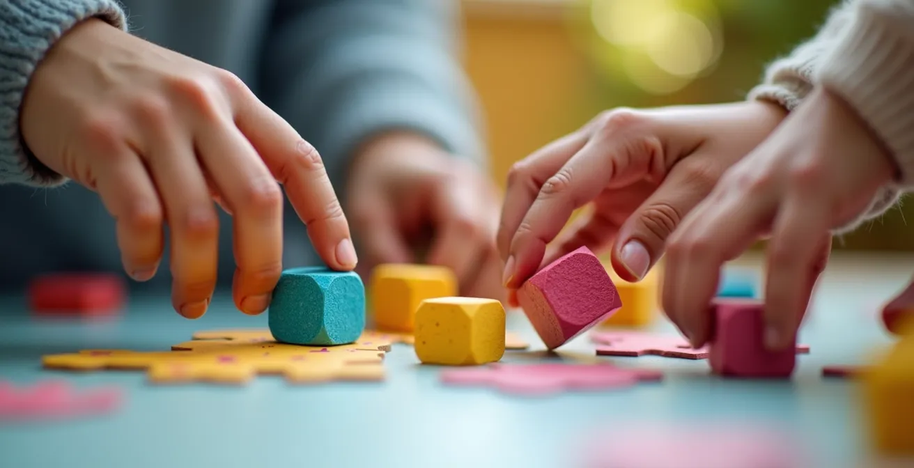 Hands interacting with tactile learning materials
