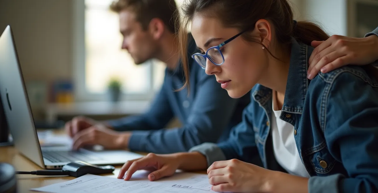 Students working through challenging tasks with mentor guidance