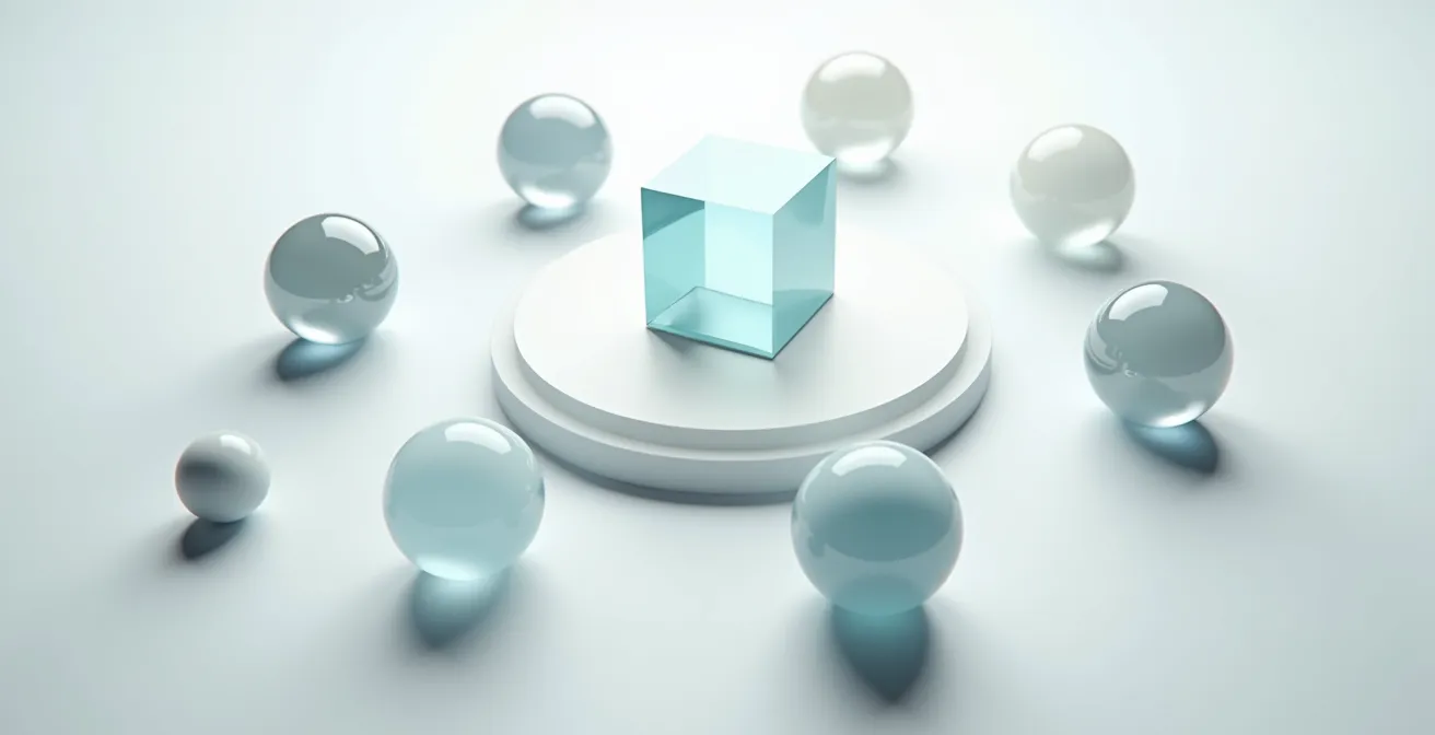 Minimalist visualization of content filtering process with essential elements highlighted